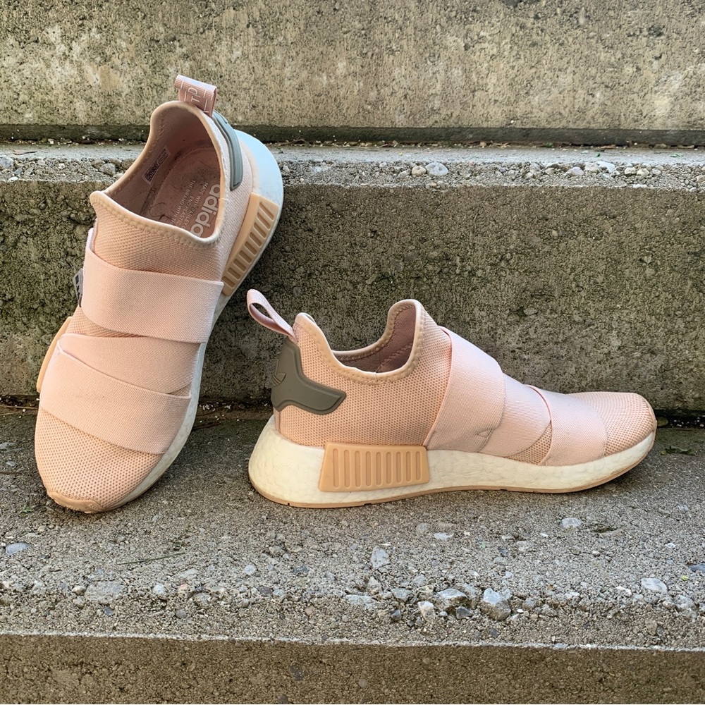 Adidas peach NMDs NMD_R1 with velcro closure